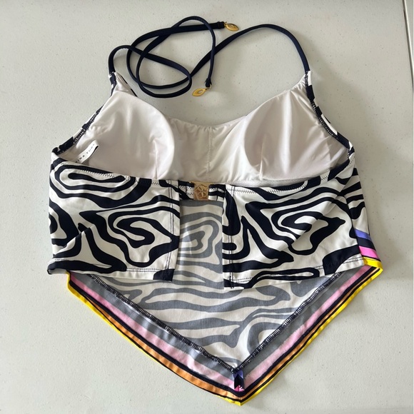 Trina Turk Zebra Handkerchief Tankini & Reversible Shirred Hipster Bottom Sz 6** - Picture 3 of 16
